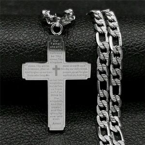 Men's Silver Cross Necklace Stainless Steel Chain Pendant 22" Religious‎ Jewelry